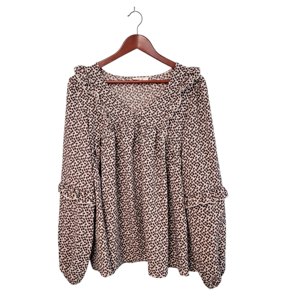 Jade By Jane Floral Womens Ruffle Peasant Bohemian V‎ Neck Blouse Size 2x